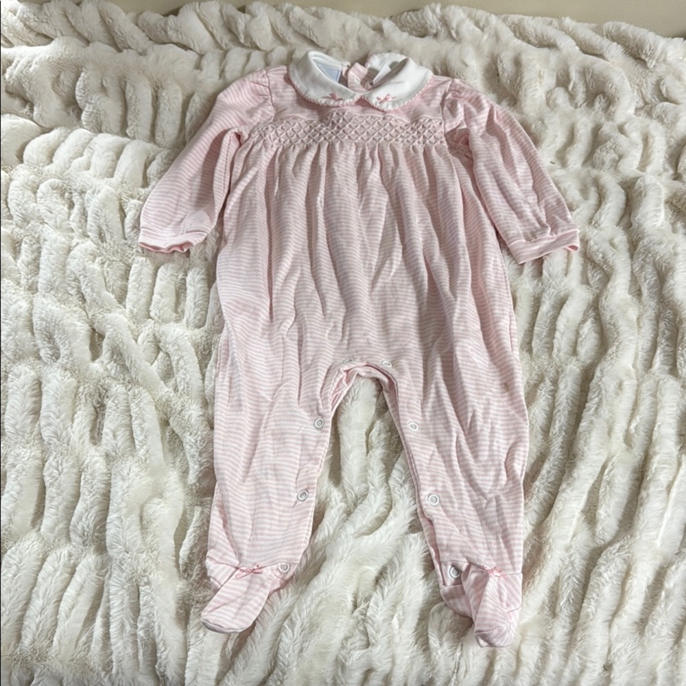 Hartstrings Pink Striped Baby One-Piece Footed Romper